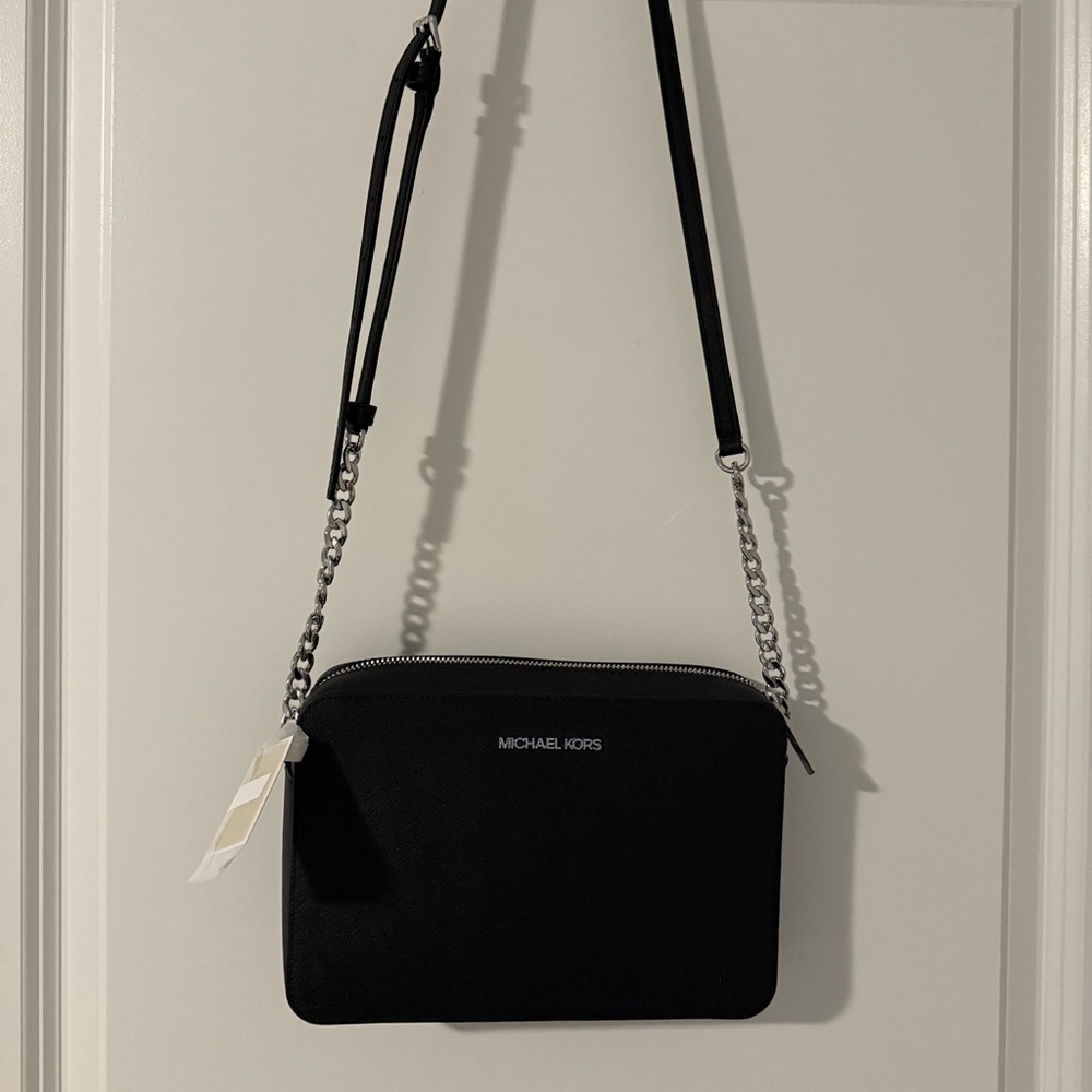 Michael Kors Jet Set Large Saffiano Leather Black Crossbody Bag